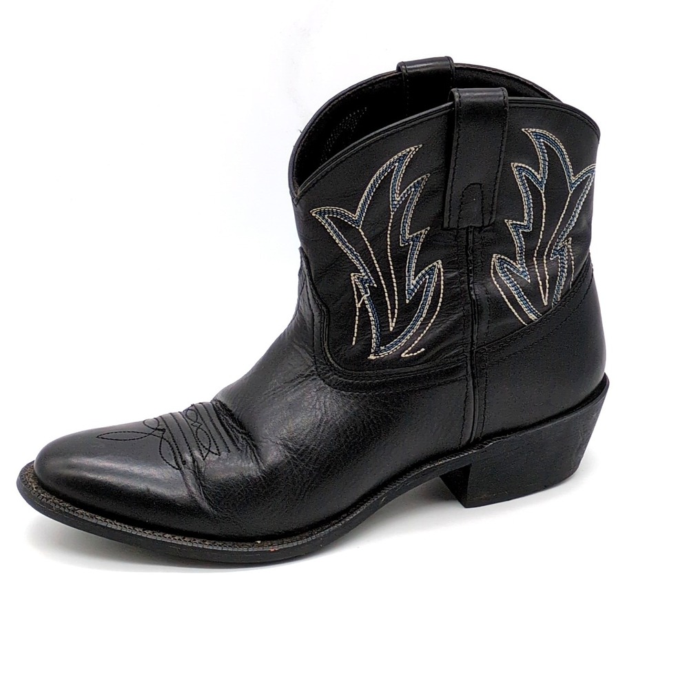 Classic Black Western Ankle Booties with Embroidered Detail
